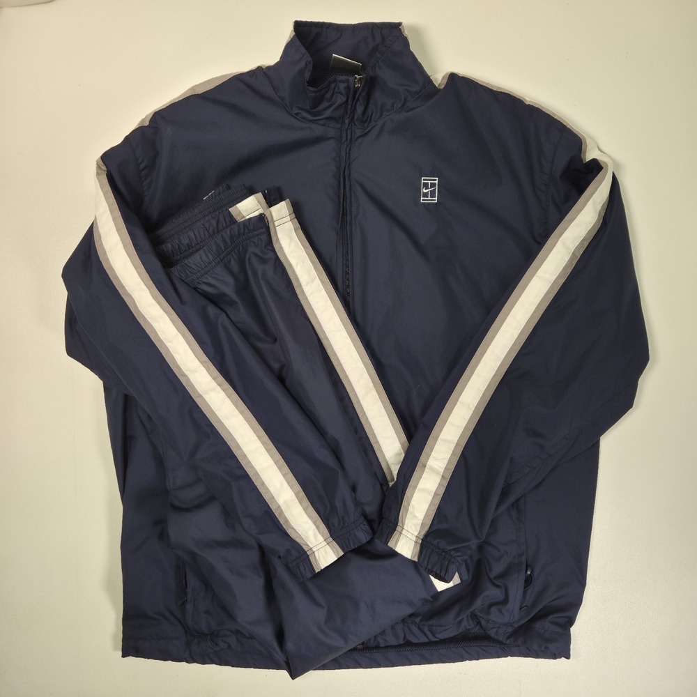 VTG 90s Nike Court Windbreaker Tracksuit Mens Medium Navy Blue Tennis Athleisure